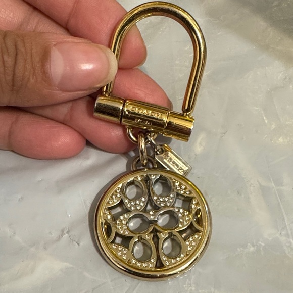 Coach Accessories - Coach Gold-Tone Crystal Logo Keychain Key & Card Holder Charm